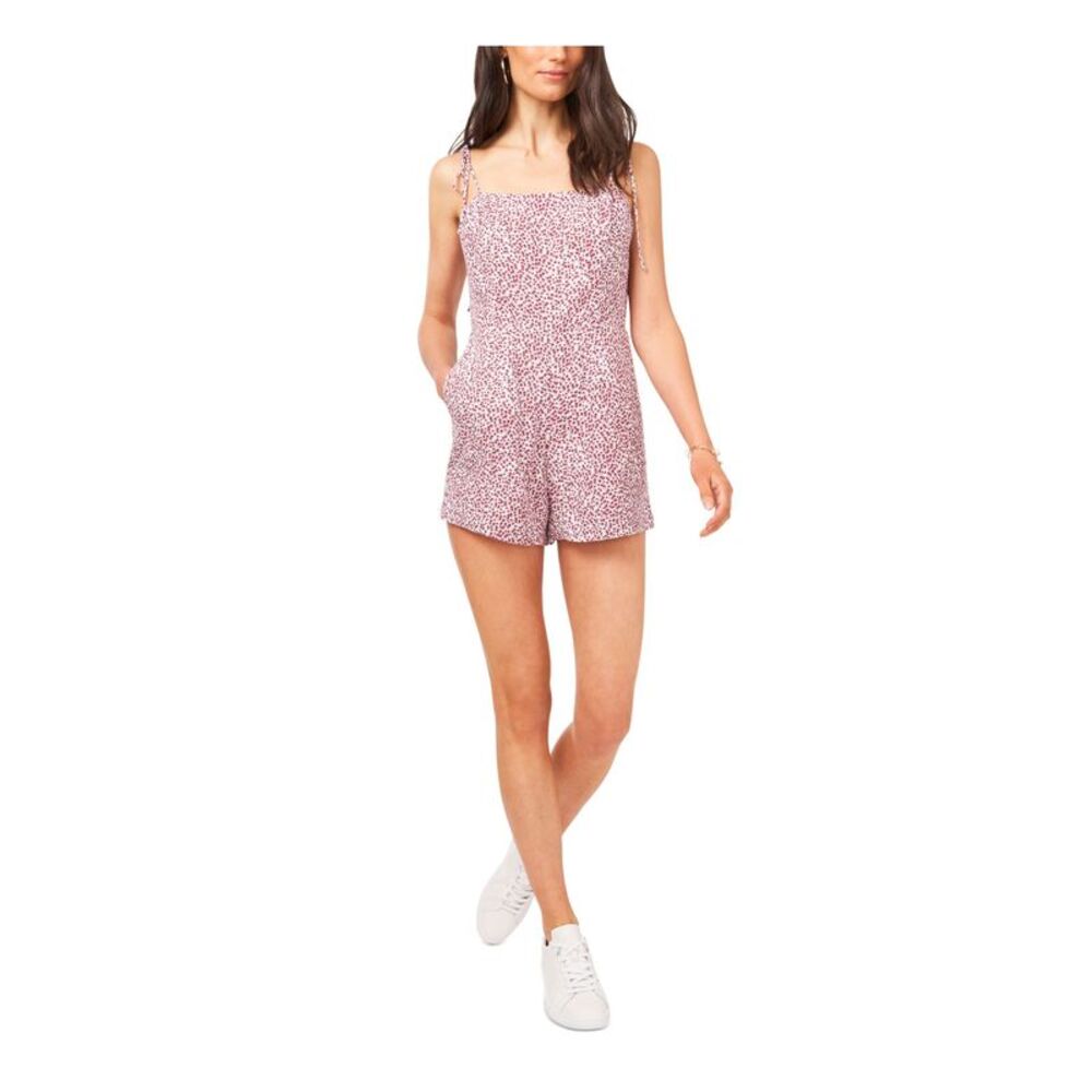 1. STATE Womens Smocked Tie-strap Lined Spaghetti Strap Square Neck Romper